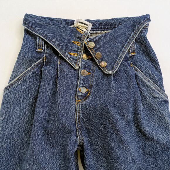 Palmetto's Jeans Vintage Women's 26* Blue Paperbag Waist Button Fly Tapered - Picture 3 of 11